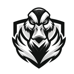 duck mascot logo in black and white silhouette
