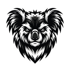 koala mascot logo in black and white silhouette