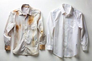 dirty stained shirt and clean white cloth. Washing and cleaning laundry