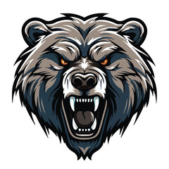 angry grizzly bear head vector art illustration isolated on white background