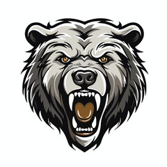 angry grizzly bear head vector art illustration isolated on white background