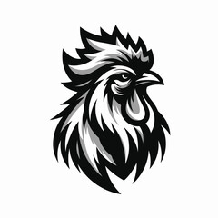 Illustration of a fierce chicken in black and white