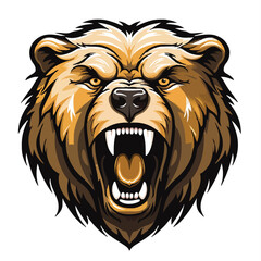 angry grizzly bear head vector art illustration isolated on white background