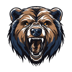 angry grizzly bear head vector art illustration isolated on white background