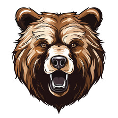 angry grizzly bear head vector art illustration isolated on white background