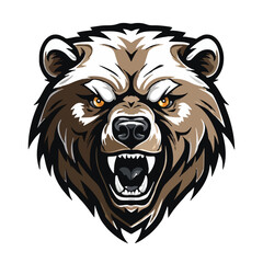 angry grizzly bear head vector art illustration isolated on white background