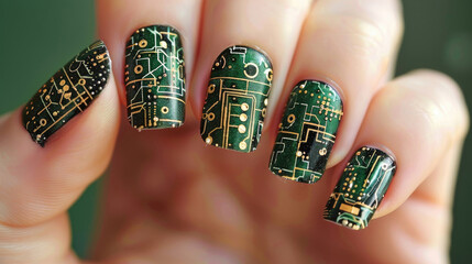 Embrace the fusion of technology and fashion with semiconductor nail art, Ai Generated.