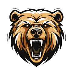 angry grizzly bear head vector art illustration isolated on white background