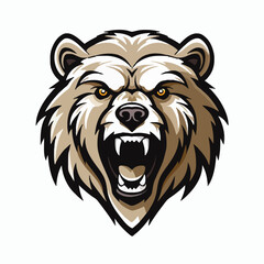 angry grizzly bear head vector art illustration isolated on white background
