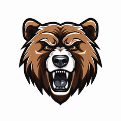 angry grizzly bear head vector art illustration isolated on white background