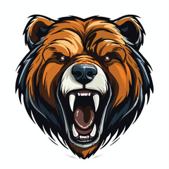 angry grizzly bear head vector art illustration isolated on white background