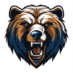 angry grizzly bear head vector art illustration isolated on white background