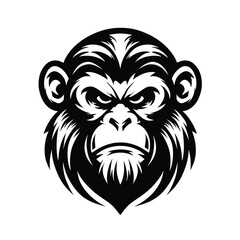 monkey mascot logo in black and white silhouette