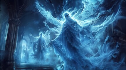 Abstract background with swirling smoke and vibrant blue hues, embodying light, energy, motion, and a touch of technology, inspired by water and X-rays