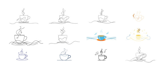 Obraz premium Coffee cups and cups vector illustration on white background.