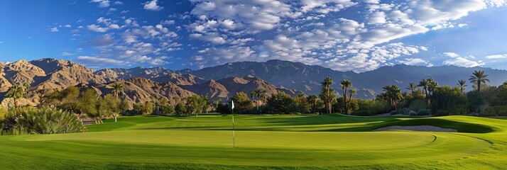 well kept country club golf course with fairway and green - flag marks the hole