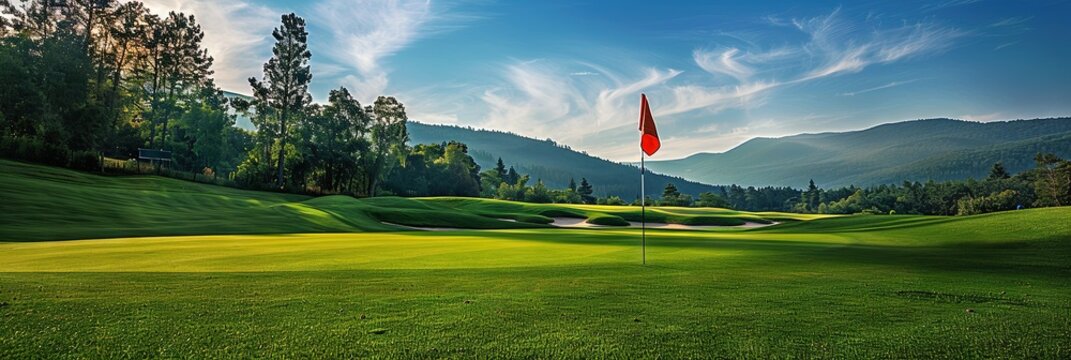 well kept country club golf course with fairway and green - flag marks the hole