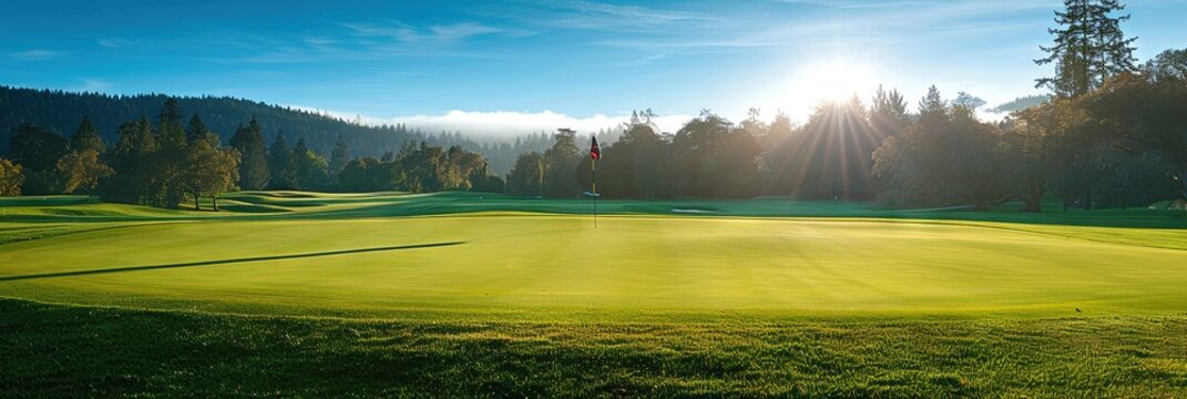 well kept country club golf course with fairway and green - flag marks the hole
