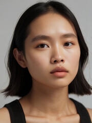 Naklejka premium Close up portrait of beautiful Asian female model in 20s with perfect glowy skin