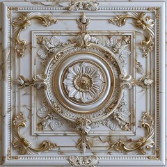 Obraz premium Luxurious Baroque Ornamental Frame with Intricate Gold Detailing on Elegant Marble Background, Perfect for Sophisticated and Classic Decor