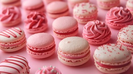 Fototapeta premium Assortment of Pink Themed Macarons and Cupcakes