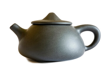 Clay teapot black on a white background.