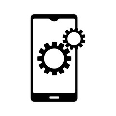 Smartphone with cogwheel, illustration of phone settings and update icon vector