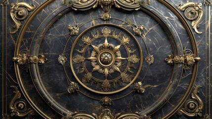 Obraz premium Luxurious Baroque Ornamental Frame with Intricate Gold Detailing on Elegant Marble Background, Perfect for Sophisticated and Classic Decor