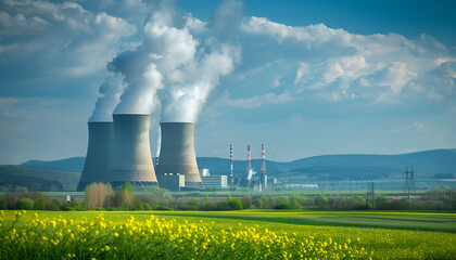 View of nuclear power plant with cooling towers