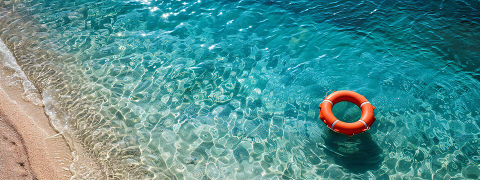 Safety equipment, Life buoy or rescue buoy floating on sea to rescue people from drowning