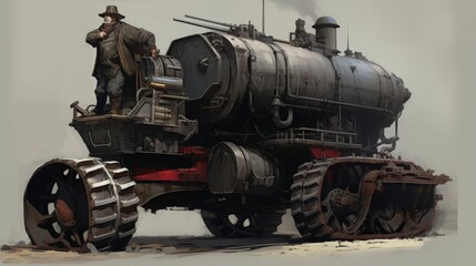 Naklejka premium Vintage steam locomotive moving, highlighting historical significance in transportation heritage
