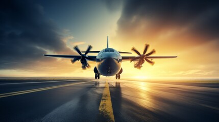 Military cargo aircraft executing landing maneuver during vital military transport mission