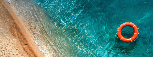 Safety equipment, Life buoy or rescue buoy floating on sea to rescue people from drowning