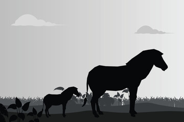 Vector silhouette animal in nature white background