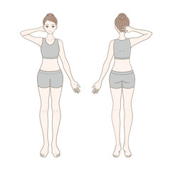 片手上げ女性全身（前面・背面）セット