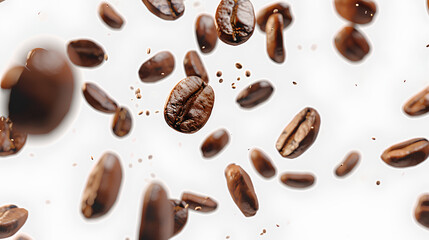 Fototapeta premium Coffee beans floating isolated on white background