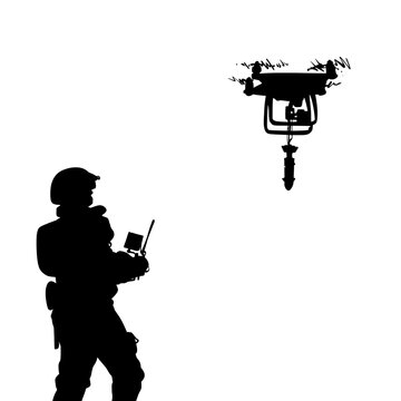 black silhouette soldier drone bomb