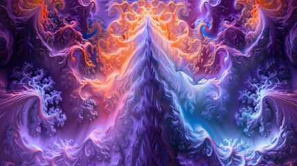 Obraz premium Intricate purple fractal patterns with fiery orange highlights representing complexity and creativity