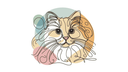 Obraz premium head of cat continuous line pastel color, isolated white background