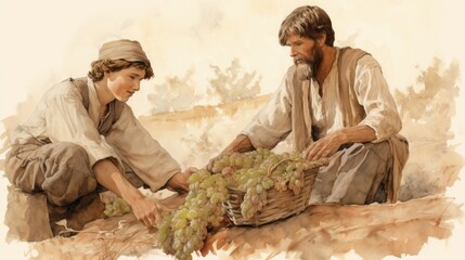 Fototapeta premium Biblical Scene of Two Sons, Contrasting Obedience, Beige Background with Copyspace,Christian banner