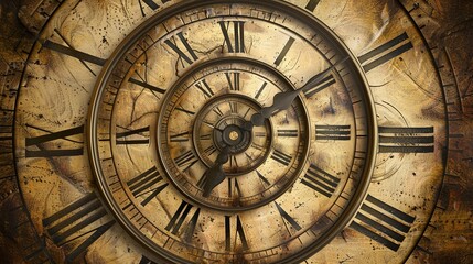 Obraz premium An old vintage clock face with a spiral effect representing the infinite spiral of time