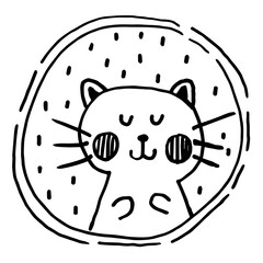 Cute cat doodle hand drawn balck and white icon, coloring cartoon