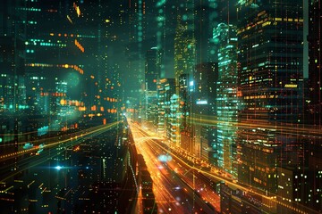 Obraz premium High-speed digital city with power and information. Generative Ai