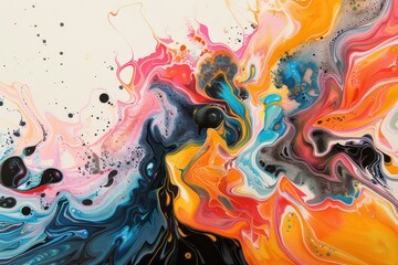 Abstract Swirls of Vibrant Colors in Liquid Acrylic Painting
