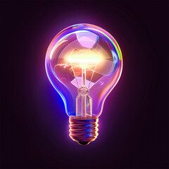 3D Illustration of a Glowing Light Bulb on a Dark Background