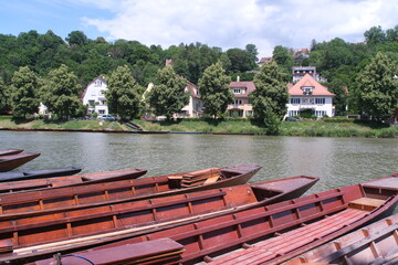 Naklejka premium Tübingen Neckar Boote und Stocherkahn