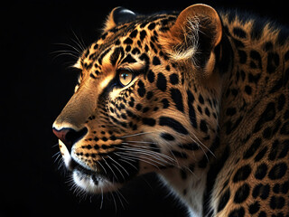 Obraz premium Close up Of Leopard With Black Background. Generative AI