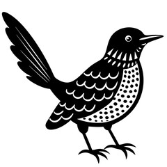 Solid silhouette cactus wren vector illustration