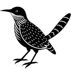 Solid silhouette cactus wren vector illustration