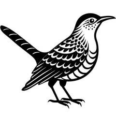Solid silhouette cactus wren vector illustration